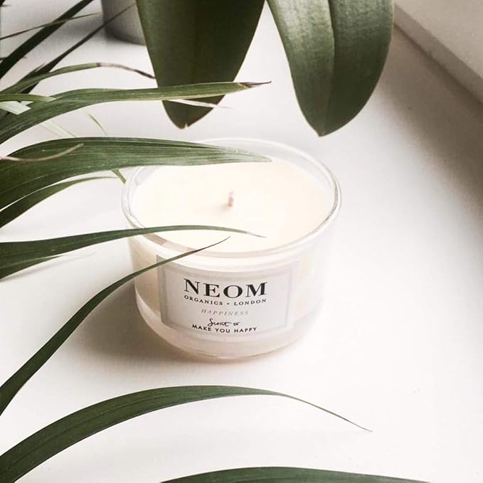 NEOM- Happiness Travel Candle, 125g | Neroli, Mimosa & Lemon | Essential Oil Candle