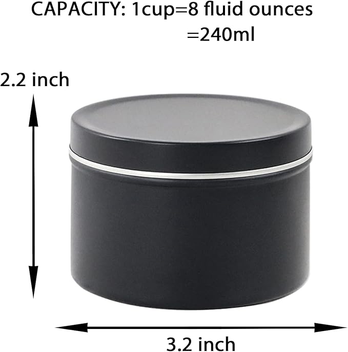 EricX Light Candle Tin 24 Piece, 8 oz, for Candle Making, Black