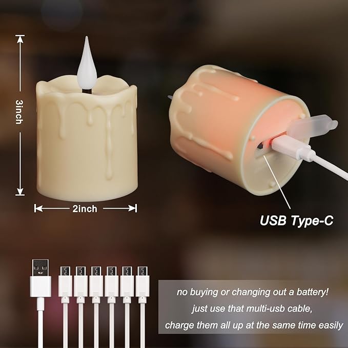 Rechargeable Flameless LED Votive Candles with Timer Remote - 2'' x 3'' Waterproof Flickering Tealights Candle - Battery Operated Pillar Candles for Wedding, Party and Holiday Decor - 6PCS