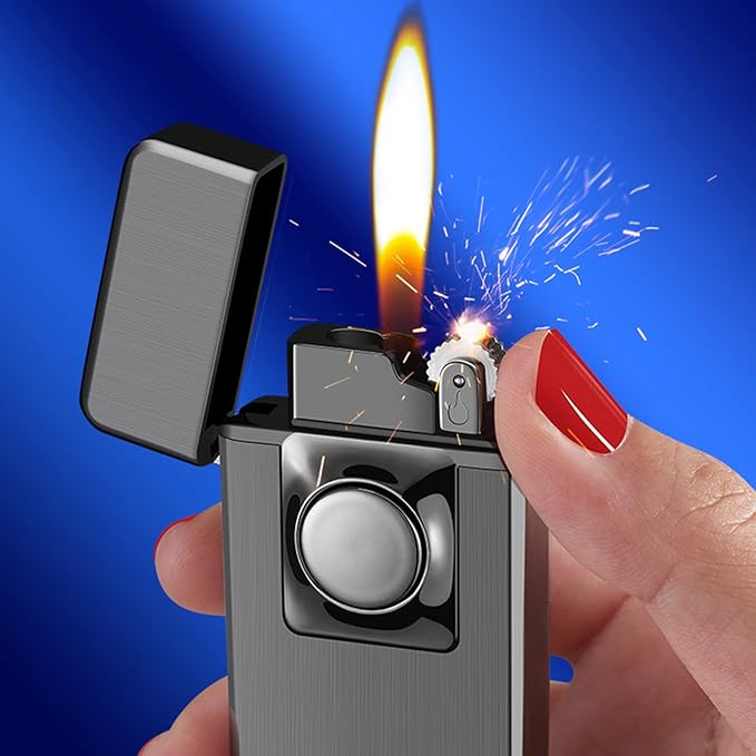 Jet Torch Lighter, Creative Dual Flame Lighter with 6pcs Flint Stone, Windproof Butane Gas Lighter, Cool Adjustable Soft Flame and Jet Flame 2 in1,Refillable Butane Lighter for Outdoor Indoor-Rainbow
