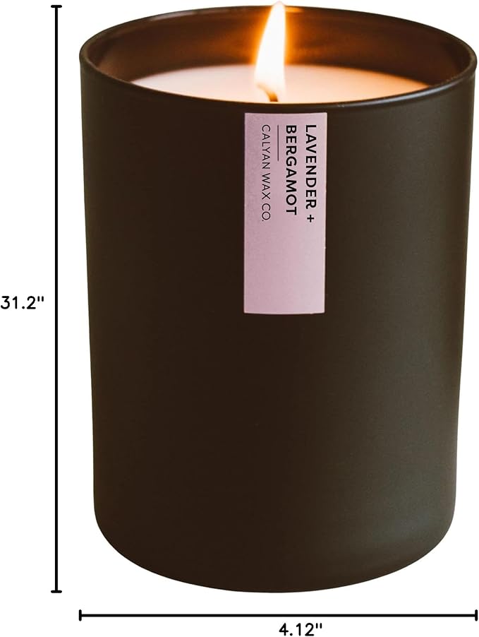 Calyan Wax Co. Lavender & Bergamot Scented Candle - 75 Hour Burn - Luxury Non Toxic Soy Wax Candles - Long Lasting Black Tumbler Jar Candle for Home - 10.2oz