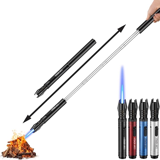Torch Extendable 3 Feet Extra Long Flame Ignitor for Fireplace Stove Candle Lighter for Pilot Light, Grilling, Camping Firepit, Kitchen, Outdoor BBQ (Black)