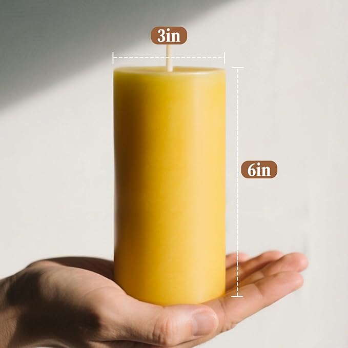 3x6inchs Beeswax Candles - 3 Pack Large Emergency Candles, 309 Hour Long Burn Time Big Bees Wax Candle for Home, Beeswax Pillar Candle for Home Holidays Decor Spa Relaxation (3x6in)