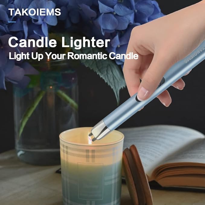 Candle Lighter, Electric USB Lighter with LED Display, Safety Switch, Rechargeable, Windproof, Blue
