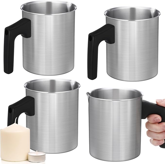 Ziliny 4 Pcs Candle Making Pouring Pot Wax Pouring Pitcher with Dripless Spout and Heat Resisting Handle Aluminum Wax Melter for Christmas DIY Candle Making Kits Gift(0.7 L)