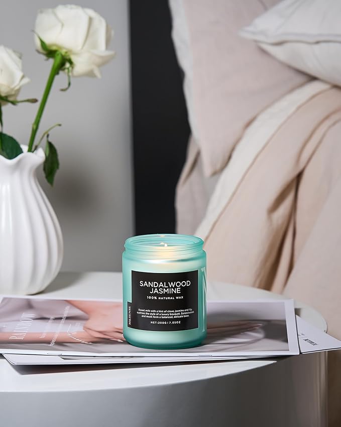 M&SENSE Sandalwood Jasmine Scented Candles for Home, 7.05oz Natural Soy Wax, 50 Hours Cute Candles Non Toxic, Spring Smelling Home Fragrance for Women, Aromatherapy Gifts for Housewarming