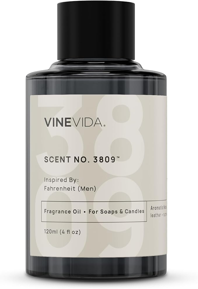 VINEVIDA [4 Oz] Scent No. 3809 Inspired by Fahrenheit (Men); Fragrance Oil for Candle Making and Soap Making - Premium Candle Scents for Soy Candles