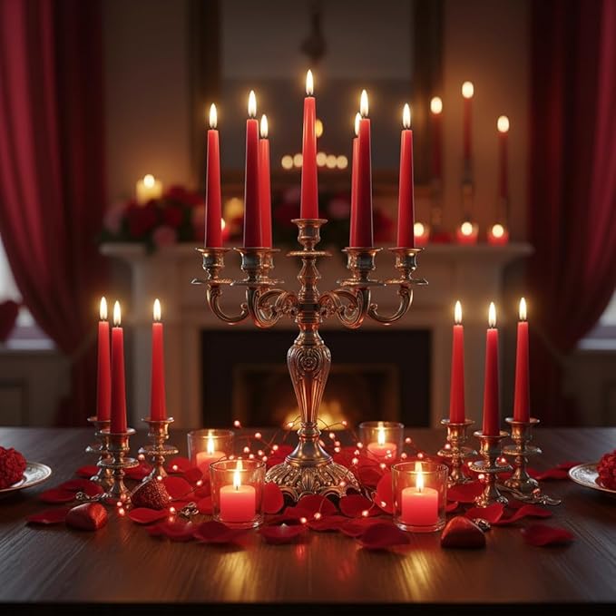 OSHINE 10 Inch Red Taper Candles - 24 Pack Long Taper Candle Dripless Unscented Smokeless & Emergency 7-8 Hours Long Burning Tall Candlesticks Ideal for Dinner Parties, Valentine, Weddings, Kwanzaa