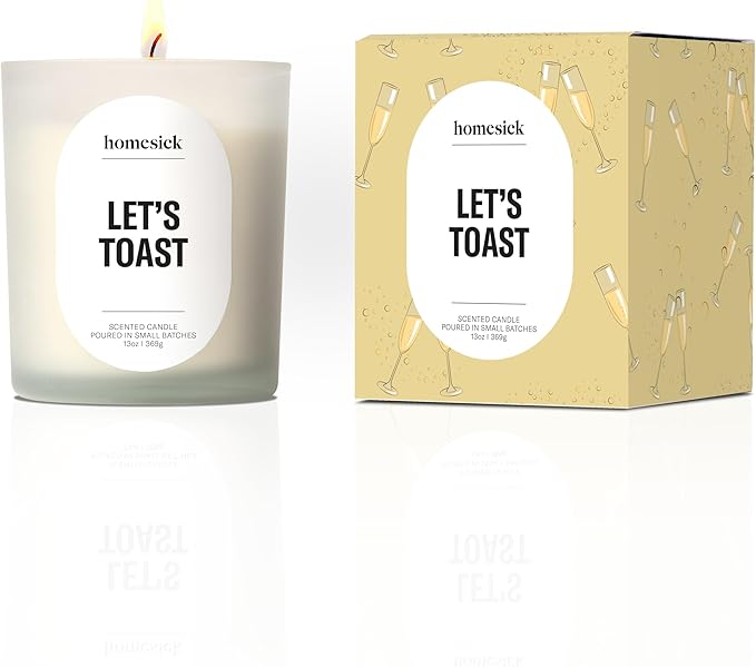 Homesick Let's Toast Scented Candle – 13.75 oz in Champagne Grapes Scent, Natural Soy Wax, Non-Toxic, 80 Hour Burn Time, Organic Cotton Wick, Reusable Jar for Wedding & Engagement Gifts for Couples