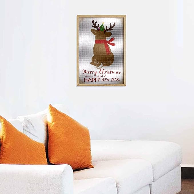 AIVKIEJK Diamond Painting Kits for Adults - Merry Christmas and Happy New Year Red Antlers & Scarf Painting DIY 5D Full Drill Diamond Dots Paintings with Diamonds Gem Art and Crafts Home Decor 8"x12"