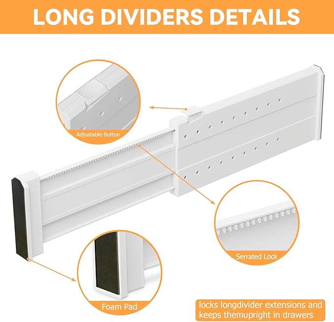 REBECAT 12 Pack Drawer Dividers for Clothes Adjustable Drawer Dividers 4" High Expandable from 11"-17" for Dresser Baby Clothes Bathroom Bedroom Kitchen and Office Storage，White