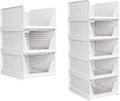 3 Pack Stackable Closet Organizer, Folding Closet Container, Plastic Storage Basket White Pull Out Shelves