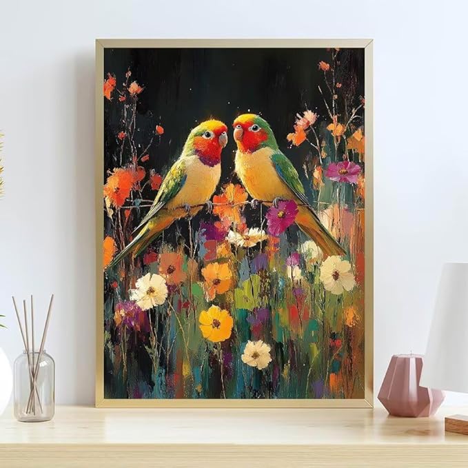 Diamond Painting Kits for Adults Parrot Diamond Painting Kits Flower 5D Full Square Drill Strass Crystal Crafts for Adults DIY Art Kit for Beginner, Home Wall Art, Gifts for Women 16x24in M-25595N