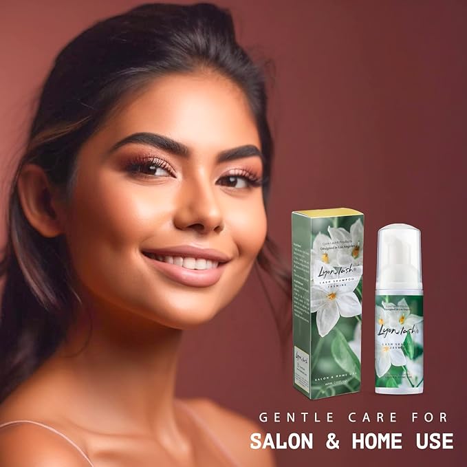 Lyon Lash Eyelash Extension Shampoo (Jasmine), Gentle Formula Paraben & Sulfate Free, Oil Free Foam Cleanser Kit | Remove Eye Makeup & Oil & Dust | Professional Salon And Home Use (60ml + 1 mascara wand + 1 cleansing brush)