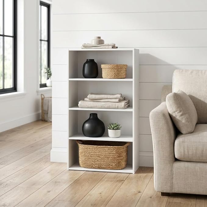 Furnifact White Bookcase with Modern Design, Sturdy Wooden Construction, Elegant Storage Solution, Ideal for Home or Office Organization