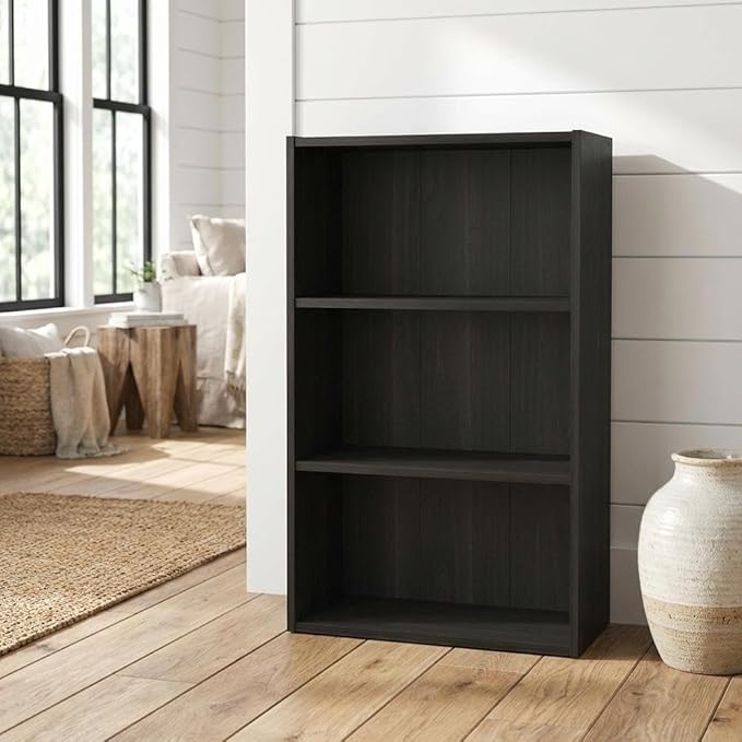 Furnifact Espresso Bookcase with Modern Design, Sturdy Wood Construction, Single Piece, Stylish Storage Solution for Living Room, Office