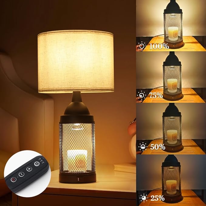 Electric Candle Warmer Lamp Dlack,24H Cycle Timer, Dimmable, Dual Charging Port, Wax Melt Warmer with 2 Bulbs,Country Lamps for Bedroom Nightstand with USB&Type-C Ports, Gifts Christmas Birthday (2)