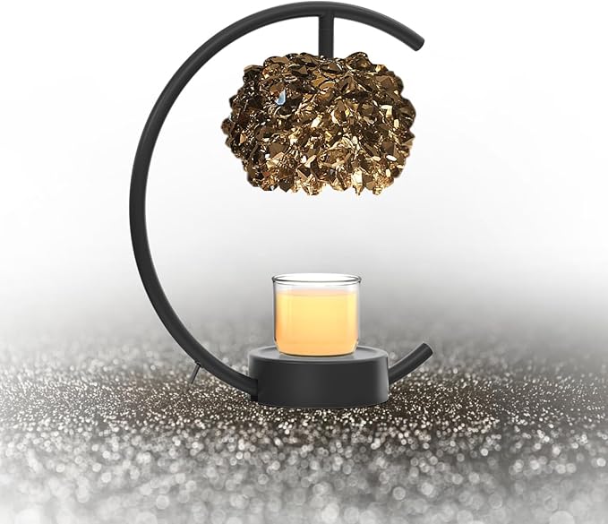 Yeuslor Candle Warmer Lamp for Jar Candles with Adjustable Brightness＆Timer，Handcrafted Crystal Candle Lamp Luxurious Design+2Bulbs,Home Decoration Electric Candle Lamp(Black C-Shaped)