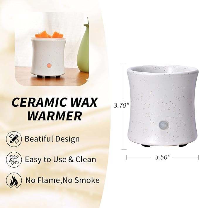 ASAWASA 3 in 1 Ceramic Wax Melt Warmer with 4 Timer and Silicone Dish, Candle Wax Warmer for Scented Wax & Essential Oils,Ideal Gift for Home Office Bedroom Living Room Décor (White)
