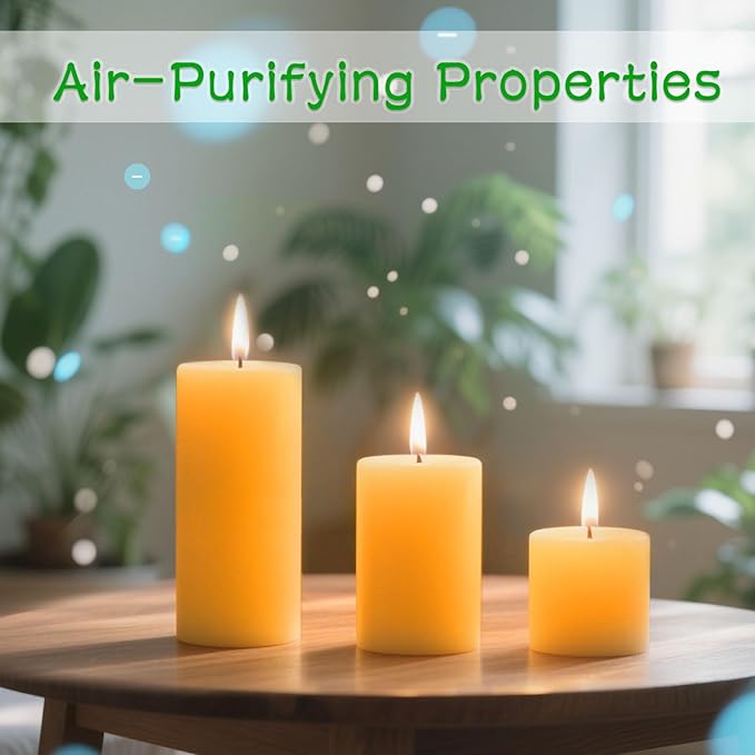 6pcs Beeswax Candle, 2x2 Inches Beeswax Pillar Candles 96-Hour Long Burn Time, 100% Natural Pure Bees Wax Candle for Home Holidays Decor Spa Relaxation (2x2in)