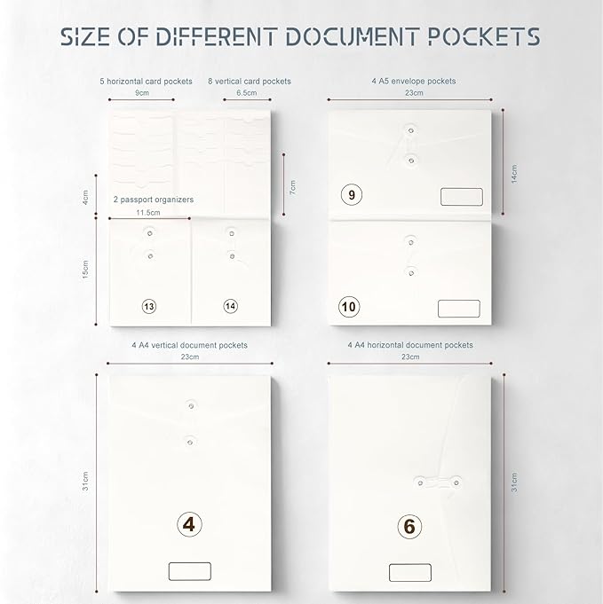 Important Document Organizer, 14 Expandable Pockets, 13 Card Slots, Document Organizer for A4 Paper/Letterhead/Cards, with 2 Label Stickers, Suitable for Home, Office, School Use (Dark Gray)