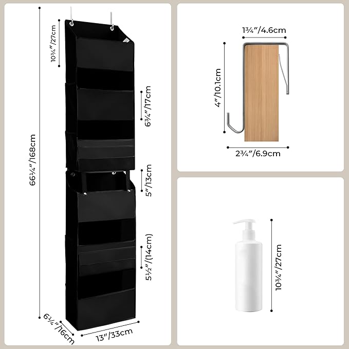 GRANNY SAYS Back of Door Organizer, 6-Shelf Detachable Over the Door Baby Organizer with 8 Pockets, Anti Tilt 40lb Large Capacity Hanging Diaper Storage for Nursery, Bedroom, Kids Room, Black