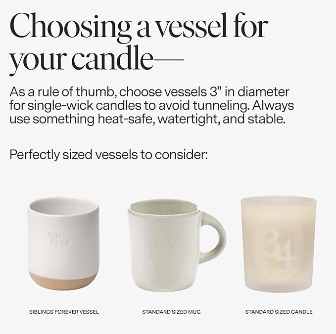 Siblings Candle Refill Kit – DIY Coconut Soy Wax Candle Making Kit for Reusable Vessels – Wooden Wick – Scent Neroli Noir: Neroli, Amber, Sandalwood – 60 Hour Burn