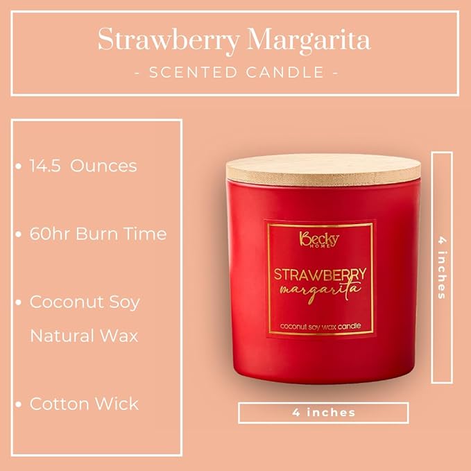 3 Wick Candle, 14.5oz Strawberry Margarita Scented Candle, 3 Wick Candles, Big Candles, Huge Candle, Three Wick Candle, Bath Candles, Candle 3 Wick, 3 Wick Candle Jars