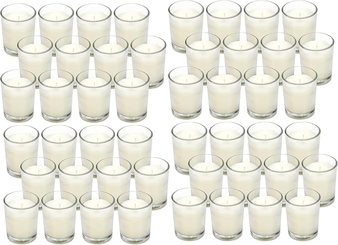 Hosley's 96 Pack of Ivory Unscented Clear Glass Filled Votive Candles