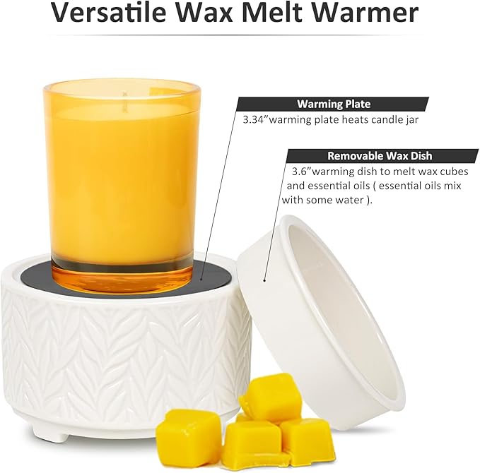 EQUSUPRO Wax Melt Warmer for Scented Wax Melts 3-in-1 Electric Ceramic Candle Wax Warmer Burner Fragrance Wax Melter for Home Office Bedroom Gift & Decor (White -7 led Light)