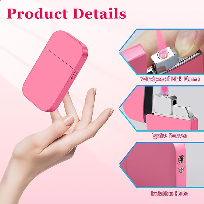 Pink Flame Torch Lighter, Cute Pink Lighter,Refillable Butane Lighter, Windproof Torch Lighter for Outdoor Camping BBQ Candle,Nice Gift for Girls,Women on Birthday,Anniversary (1 Pack,Without Butane)