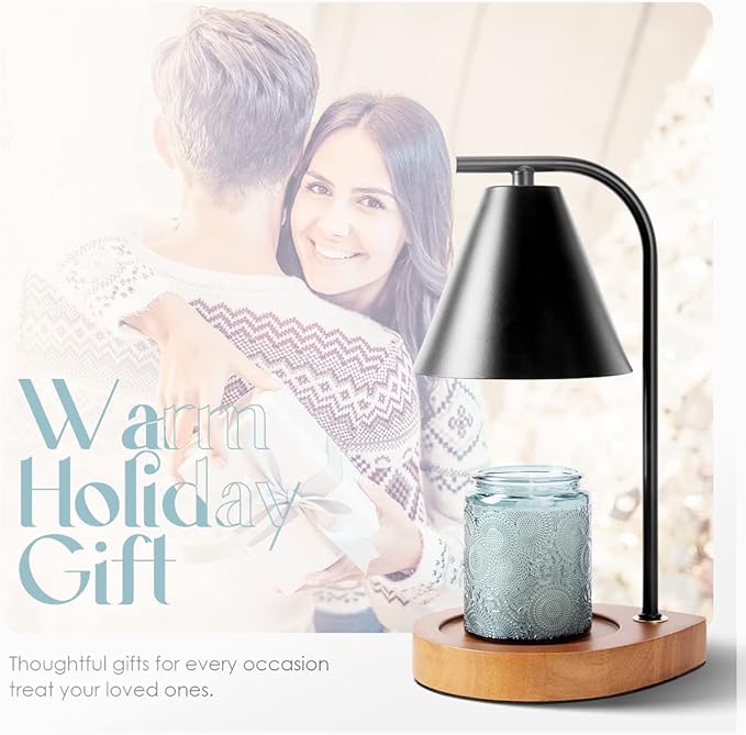 Aimoptg Candle Warmer Lamp with Retro Wooden Base - Home Decor Wax Melt for Small and Large Jar Candles, Candle Heater Lamp with 2 Bulbs, Dimmer and Timer Function