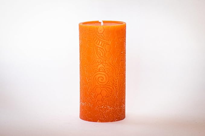 BeeTheLight Beeswax Pillar Candle - 100% Pure Bees Wax - Choose Your Size and Color - 72 Hour Burn Time - Fits 3x6 Holder - Unscented - Natural Light Honey Scent (Orange Sunrise, Large)
