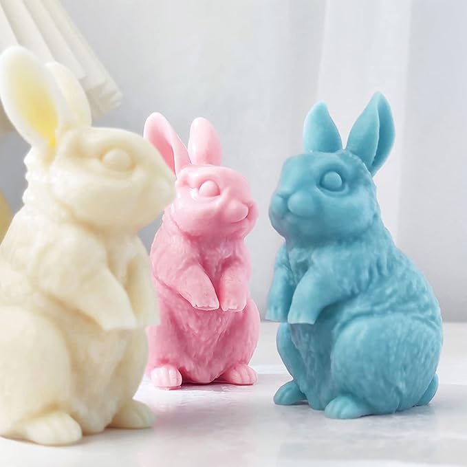 3D Rabbit Candle Silicone Molds Easter Bunny Resin Casting Mould for DIY Candle Making Polymer Clay Craft Plaster Home Decoration