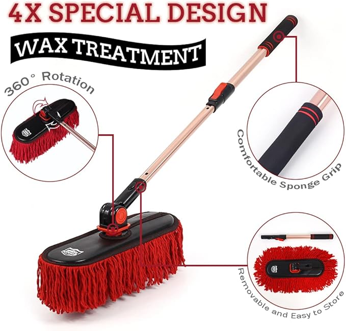 Car Duster Exterior Scratch Free, Extendable Handle, Detail Brush Kit for Vehicles, Wax Cotton Fabric, Waterless Wash Treatments，Car Care Equipment，Gifts for Men Women