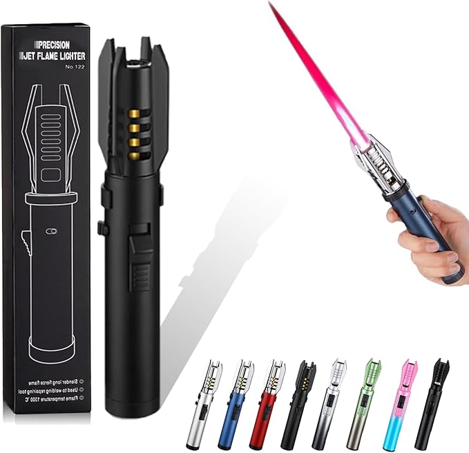 Power Electric Torch Lighters - New Adjustable Plasma Lighter with Safety Lock & 360° Inverted Ignition, Outdoor Straight Flame Windproof for Candles Campfires BBQ Baking, Camping, Gift (B)
