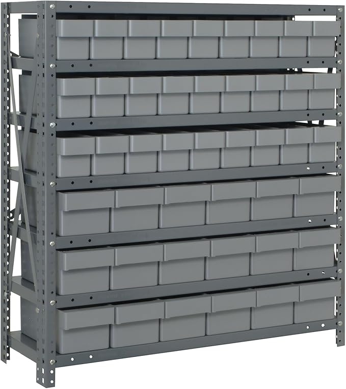 Quantum Storage Systems 1839-624GY Solid Heavy Duty 7 Shelves 45 Super Tuff Euro Gray Bins 39" H x 36" W x 18" D