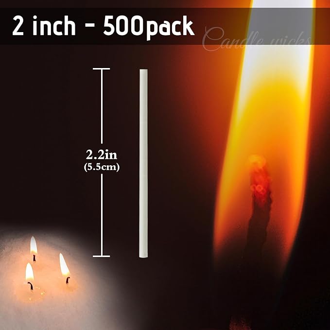 Pearled Candle Extra Wicks 500 Pack for Pearled Candle Making - 2 Inch White Cotton Candle Wicks in Bulk for Candle Making DIY