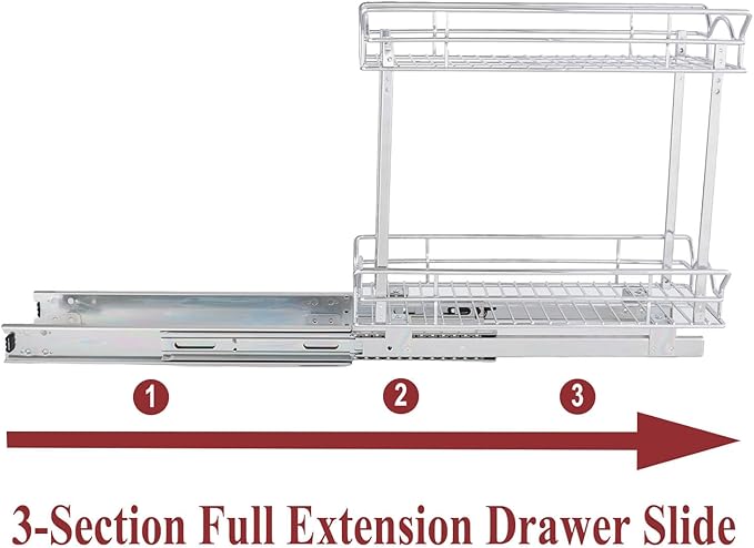 OCG Slide Out Cabinet Organizer for Narrow Cabinet (5" W X 17" D), 2 Tier Pull Out Shelves Slim Sliding Cabinet Organizer and Storage, Chrome