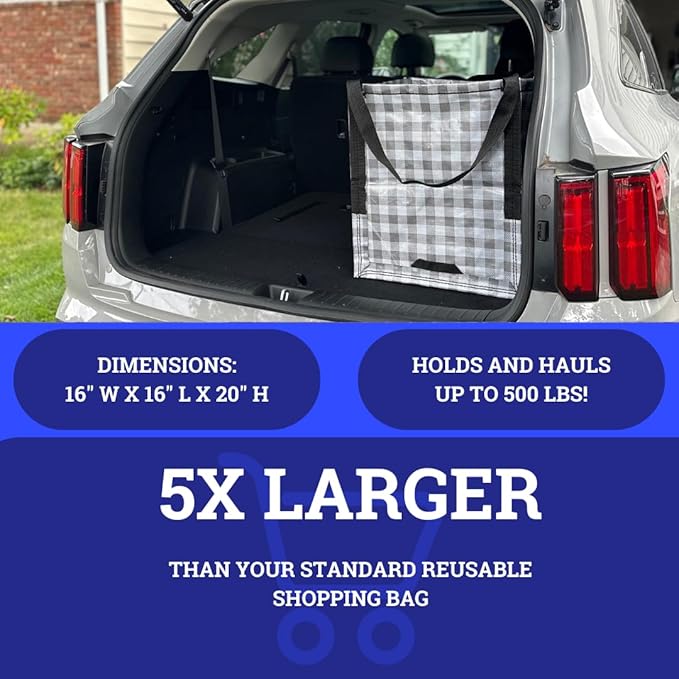 DURASACK Heavy Duty Storage Tote Bag 22-Gallon Rugged Woven Polypropylene Moving Bag, Reusable Self-Standing Design, Holds up to 500 Pounds, Pack of 4, Gingham Gray