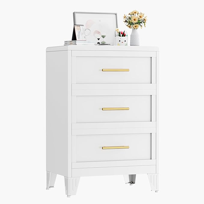 Ckzbx Metal Dresser Narrow Dresser for Bedroom Chest, 35.43" H Drawer Chest, Closet Dressers & Chests of Drawers for Living Room, Hallway (3 Drawers White 24inch Wide)