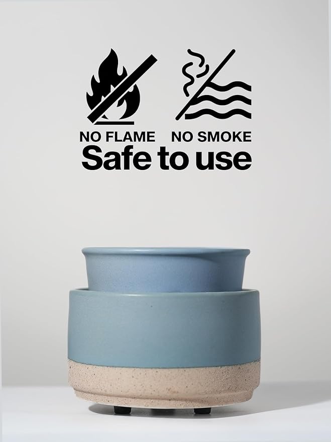Ceramic Electric Wax Melt Warmer & Cube Oil Melter Cute Small Warmers Aromatherapy for Home Decorative Burner Melts Scented Candle Tart Scent Warm Fragrance (Sand Blue)
