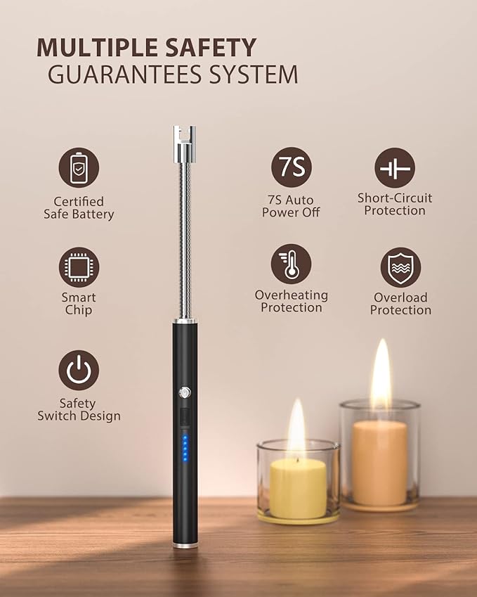 RONXS Candle Lighters, Long Electric Lighter Rechargeable USB Lighter with LED Battery Display, Flexible Neck Plasma Arc Lighter for Fireworks Gas Stove BBQ