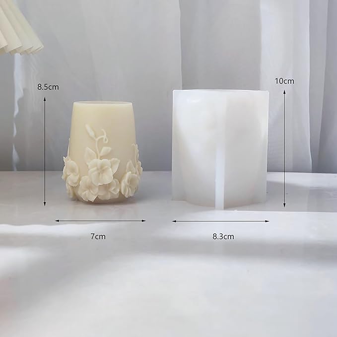 Bottle Candle Molds Cylinder Flower Pillar Mold - Rose Flower - Resin Casting Silicone Molds for Home Decor & Candle Making Wave Spiral Mold