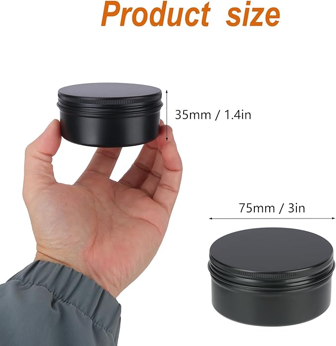 48 Pack 4 oz Black Aluminum Round Tins with Screw Lid, Multipurpose Storage for Candles, Creams, DIY Ointments, Buttons