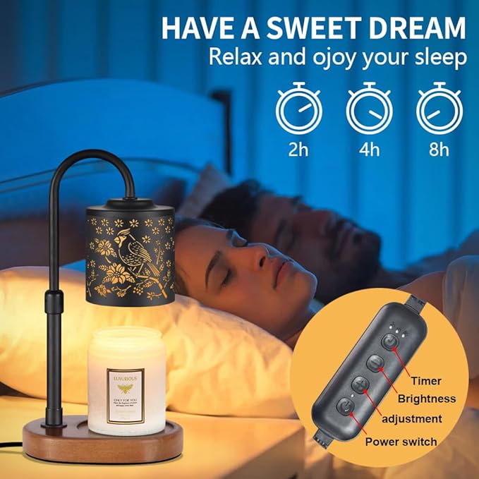 Dimmable Candle Warmer Lamp with Timer Adjustable Height for Scented Jar Candles Electric Candle Wax Melt Warmer for Home Decor Christmas Birthday Gifts for Women Mom(Cardinal)