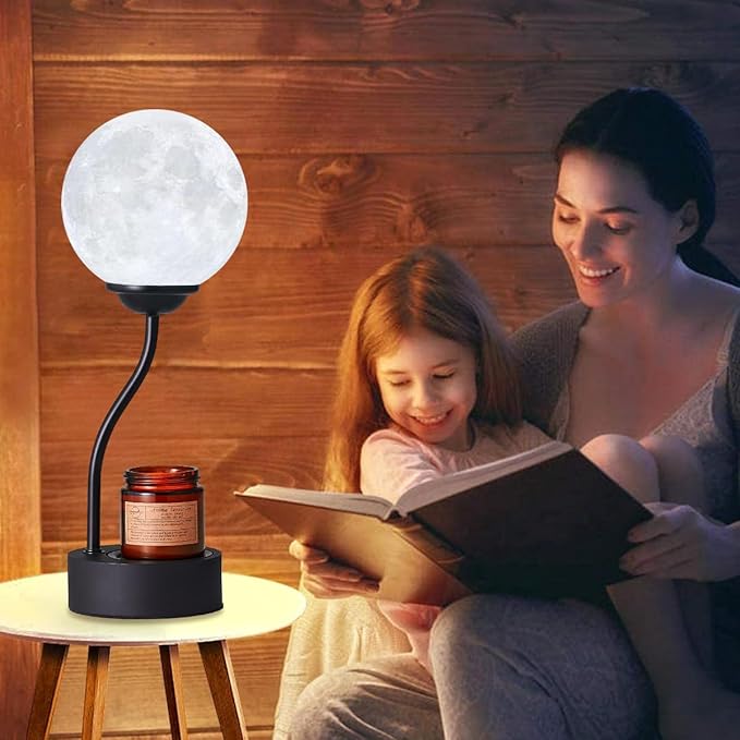 Candle Warmer Lamp with 7 Colors Moon Lamp, Electric Candle Warmer with Timer, Gifts for Mom, Vintage Wax Melt Warmer for Scented Wax for Jar Candle with Glass Cup, Metal Glass Resin Material