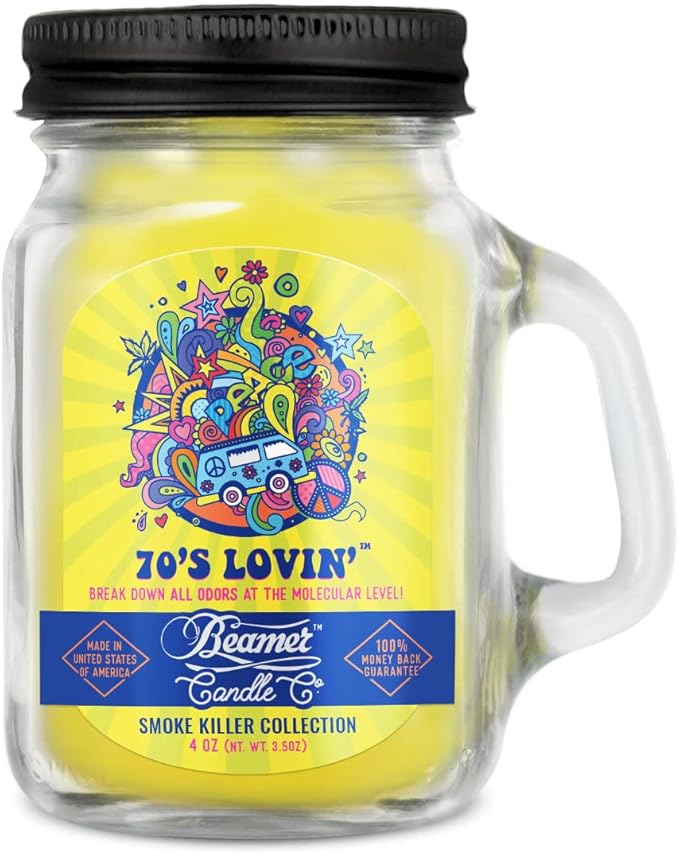 Beamer Candle Co. - 70’s Lovin – Sweet & Tangy Blood Orange Scent - Notes of Orange Peel, Gardenia, Applewood - Odor Eliminating - High Fragrance - Small 4oz Mason Jar - 22 Hour Burn Time