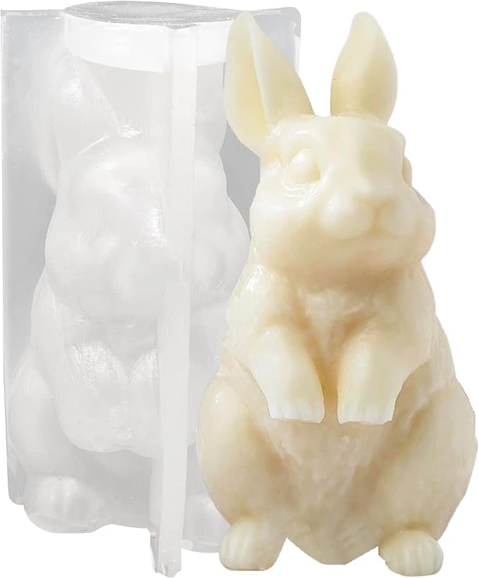 3D Rabbit Candle Silicone Molds Easter Bunny Resin Casting Mould for DIY Candle Making Polymer Clay Craft Plaster Home Decoration