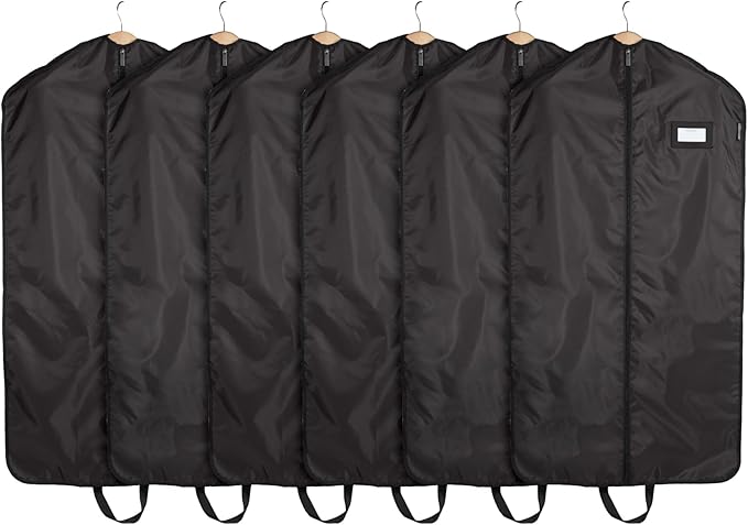 Covermates Keepsakes Garment Bag Set for Closet Storage and Travel – Breathable Suit and Dress Bags with ID Window and Carrying Handles – Heavy-Duty Hanging Wardrobe Protection Set, Black